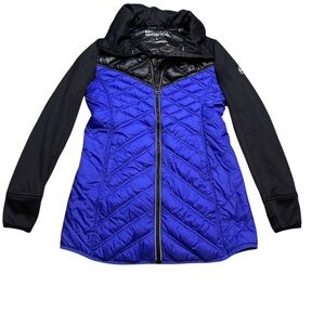 🧥✨‎ Michael Kors V-Chest Down Fill Puffer Jacket Black Blue Small ✨🧥